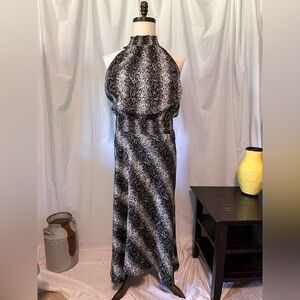 Veronica M Sleeveless High Neck Black And White Maxi Dress. SZ L. Smocked Snake